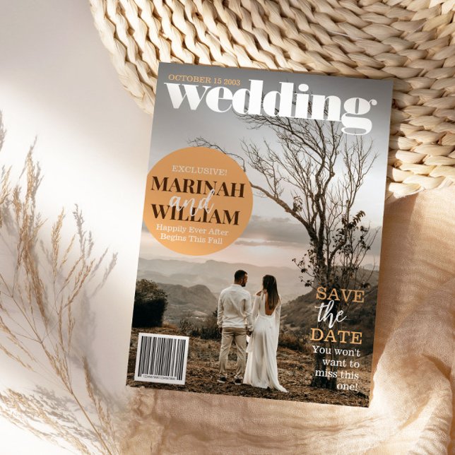 Invitation Couverture Magazine tendance Enregistrer la date P (Créateur téléchargé)