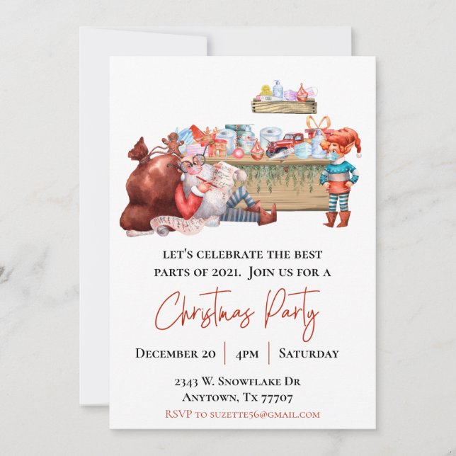 Invitation Covid Père Noël Elf Christmas Party (Devant)