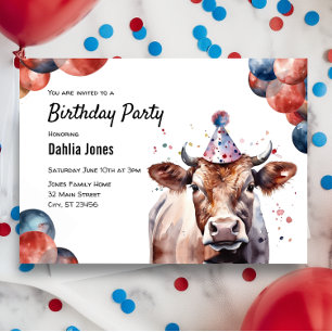 Invitation Cow Farm Barnyard Animal fête d'anniversaire