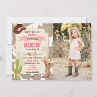 Invitation Cow Skin Cowgirl Western Party Birthday Photo