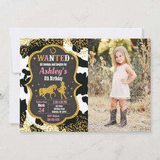 Invitation Cow Skin Cowgirl Western Party Birthday Photo