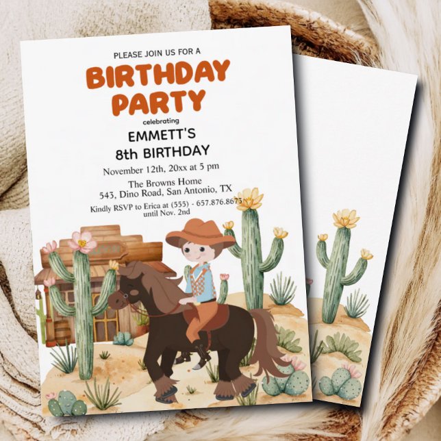 Invitation Cowboy à cheval 8e fête d'anniversaire (Créateur téléchargé)