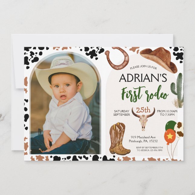 Invitation Cowboy Anniversaire 1er Rodéo Anniversaire (Devant)