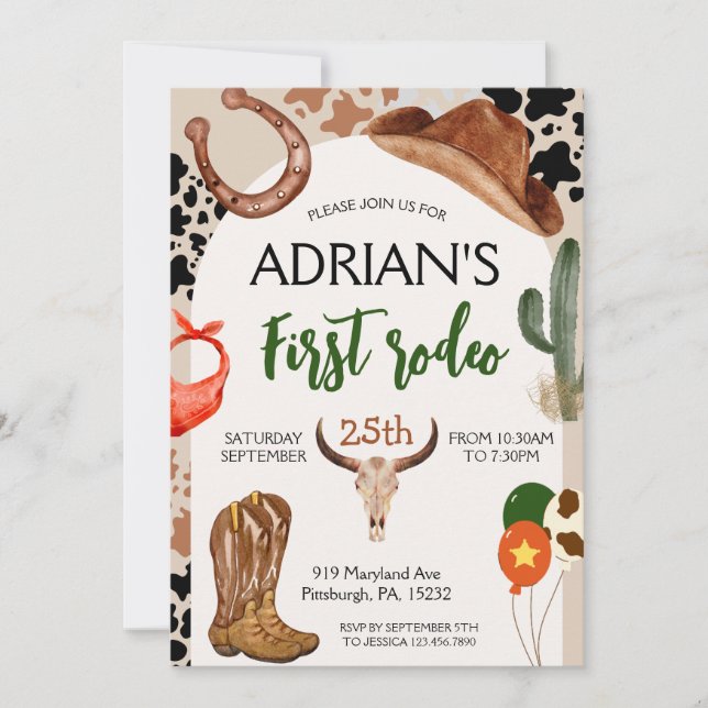 Invitation Cowboy Anniversaire 1er Rodéo Anniversaire (Devant)