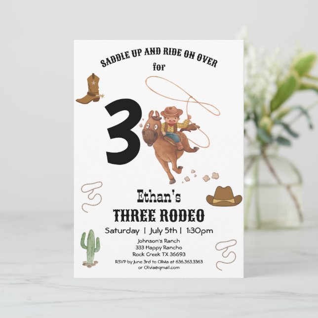 Invitation CowBoy Anniversaire Rodeo Party (Debout devant)