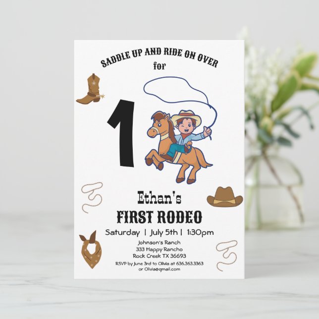 Invitation CowBoy Anniversaire Rodeo Party (Debout devant)