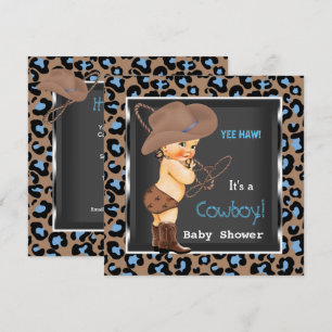 Invitation Cowboy Baby shower garçon bleu Brown