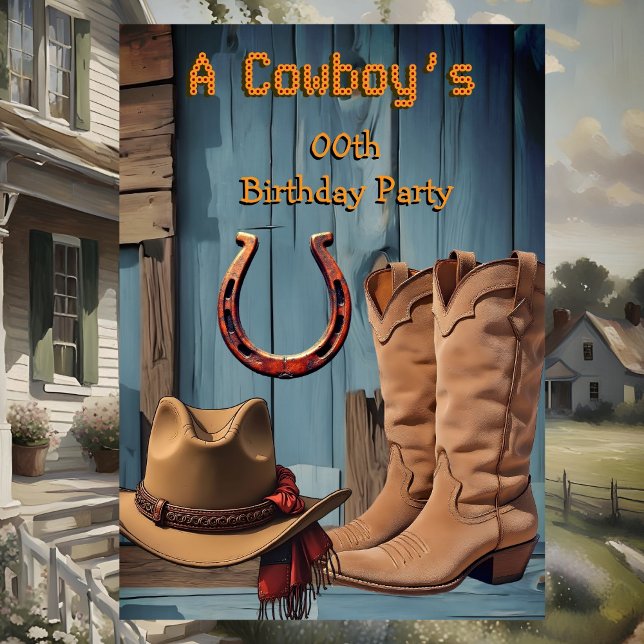 Invitation Cowboy Birthday Party Boots Hat Horseshoe (Créateur téléchargé)