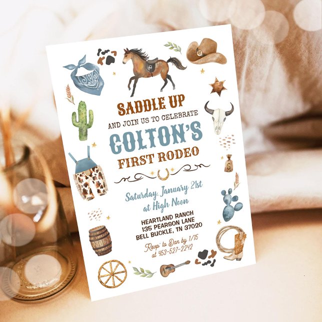 Invitation Cowboy Blue 1st Rodeo Wild West Thème Anniversaire (Créateur téléchargé)
