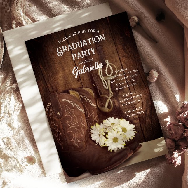 Invitation Cowboy Boots and Daisies Western Graduation Party (Créateur téléchargé)