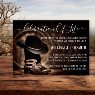 Invitation Cowboy Boots Cowboy Casquette funérailles service 