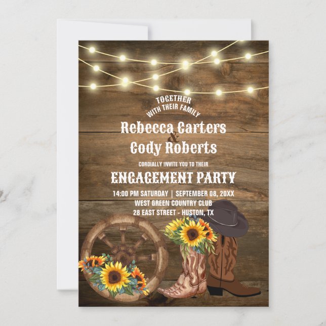 Invitation Cowboy Boots Sunflower Western Engagement Party (Devant)