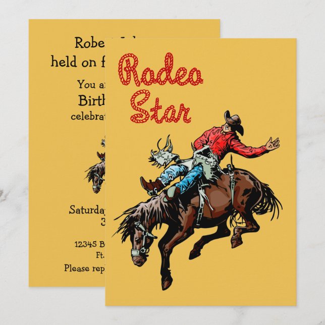 Invitation Cowboy Bronc de Western Party (Devant / Derrière)