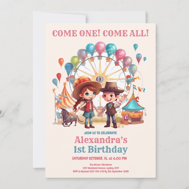 Invitation Cowboy Carnival Circus Show Anniversaire