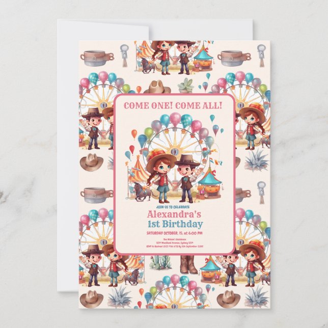 Invitation Cowboy Carnival Circus Show Anniversaire (Devant)