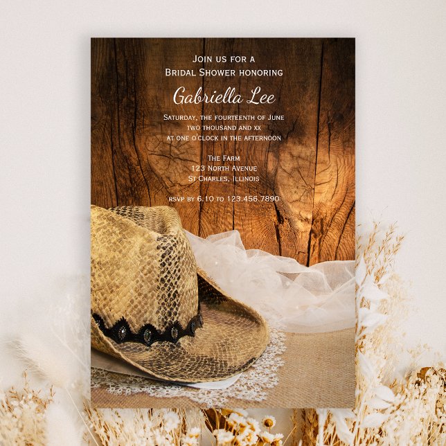 Invitation Cowboy Casquette et Barn Wood Fête des mariées occ (Créateur téléchargé)