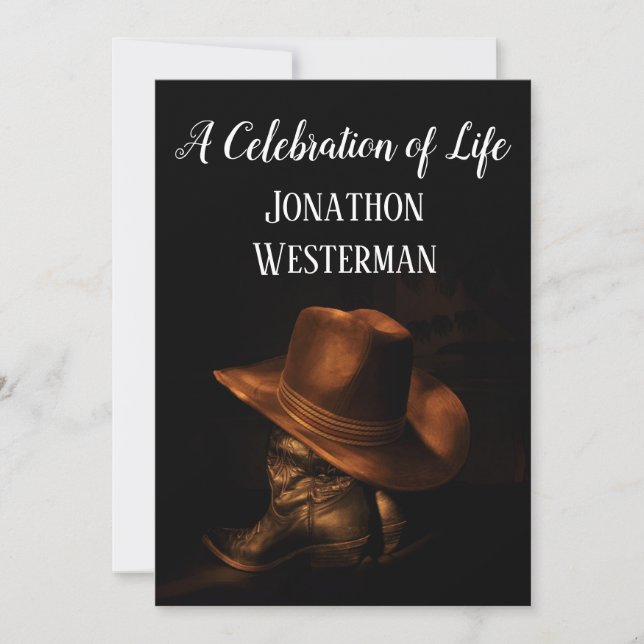 Invitation Cowboy Casquette et bottes Célébration de la vie (Devant)