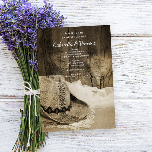 Invitation Cowboy Casquette Grange Wood Pays Mariage occident