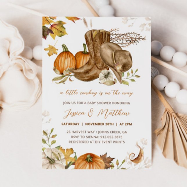 Invitation Cowboy Citrouille Automne Un Petit Baby shower Cow (Créateur téléchargé)