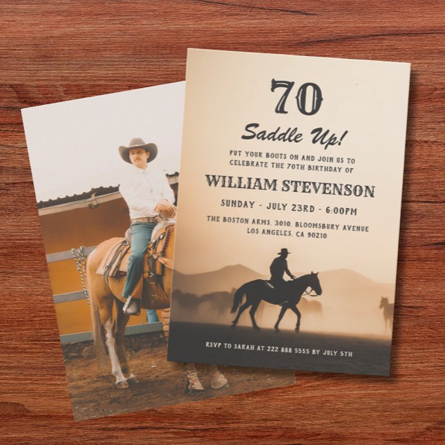 Invitation Cowboy Country Vintage Rustic Photo 70e anniversai (Créateur téléchargé)