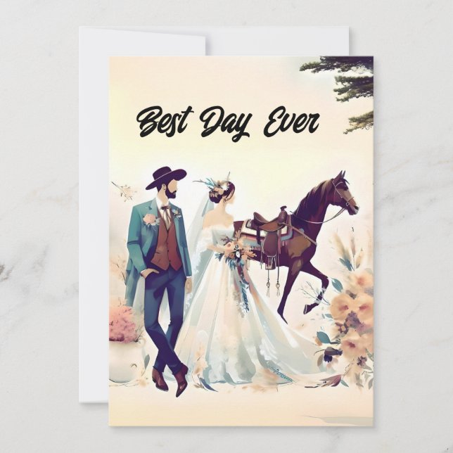 Invitation Cowboy, Cowgirl, Cheval Meilleur Jour Jamais Maria (Devant)