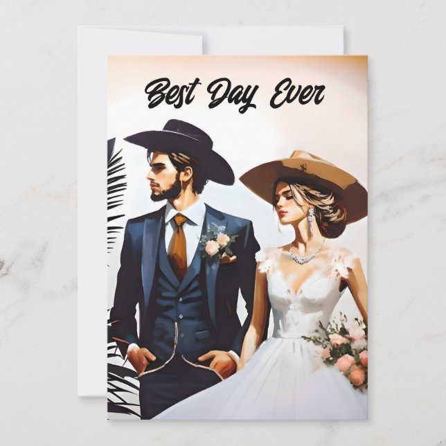 Invitation Cowboy et Cowgirl Meilleur jour jamais Mariage (Devant)