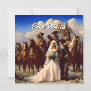 Invitation Cowboy et mariée Mariage extérieur bleu