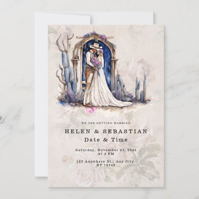 Invitation Cowboy Floral Western Mariage Rustique Mariage (Devant)