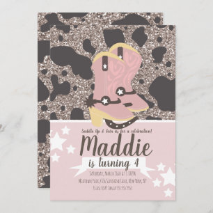Invitation Cowboy Girl Anniversaire Parties scintillant Vache