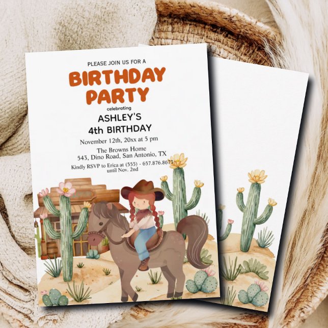 Invitation Cowboy Girl on Horse 4e fête d'anniversaire (Créateur téléchargé)
