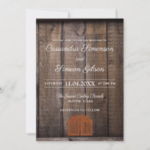 Invitation Cowboy moderne, Bois Jour de Mariage Rustique