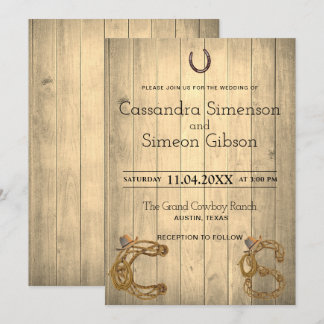 Invitation Cowboy moderne, Bois Jour de Mariage Rustique