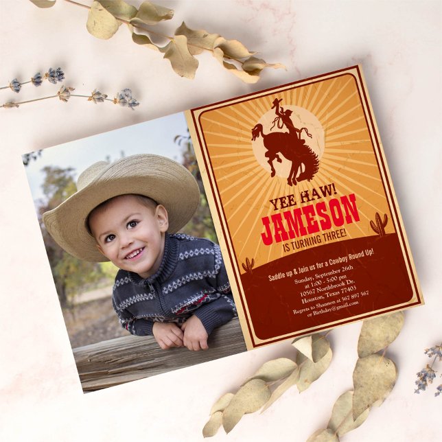 Invitation Cowboy Ouest Vieux Ouest Anniversaire Photo (Créateur téléchargé)