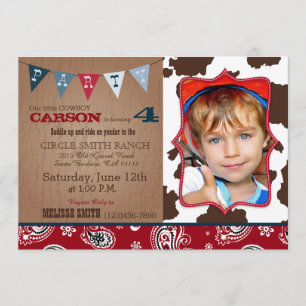 Invitation Cowboy Red Bandanna Western Thème Anniversaire