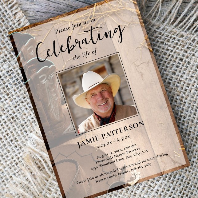 Invitation Cowboy Rodeo Celebration of Life, Funeral Photo (Créateur téléchargé)