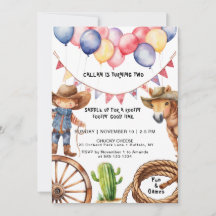 Cowboy Rootin'Rootin' Heure Anniversaire Invitatio