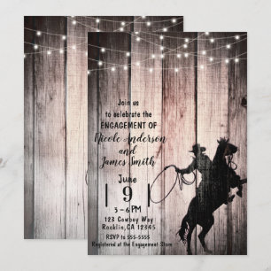 Invitation Cowboy Rustic Wood Barn Country Fiançailles Show
