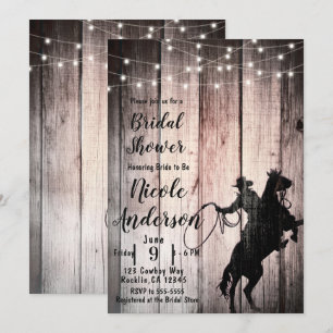 Invitation Cowboy Rustic Wood Grange Pays Fête des mariées