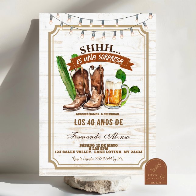 Invitation Cowboy Spanish Adult Man Sorpresa Birthday (Créateur téléchargé)