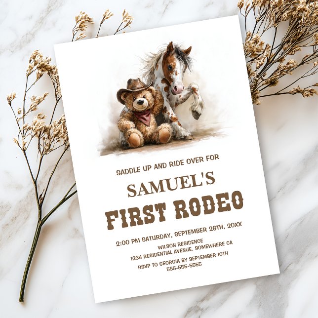 Invitation Cowboy Teddy Bear First Rodeo Birthday Party (Créateur téléchargé)
