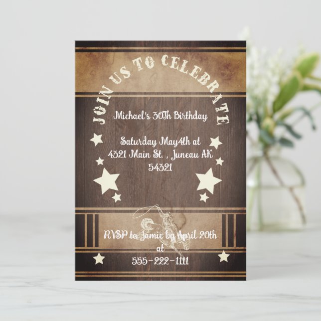 Invitation Cowboy vintage thème 30e anniversaire (Debout devant)