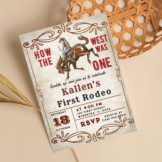 Invitation Cowboy Western First Rodeo Wild West Anniversaire (Créateur téléchargé)