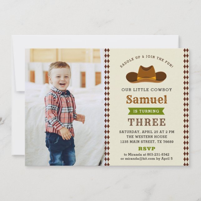 Invitation Cowboy Western Rodeo Baby Boy Photo 1st Birthday (Devant)