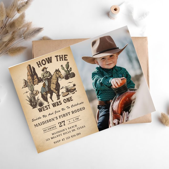 Invitation Cowboy Western Rodeo Wild West Photo Anniversaire (Créateur téléchargé)