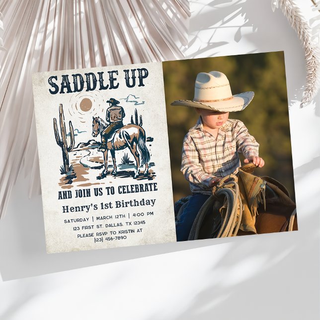 Invitation Cowboy Western Rodeo Wild West Photo Anniversaire (Créateur téléchargé)