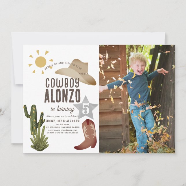 Invitation Cowboy Western Wild West Enfants Photo Anniversair (Devant)