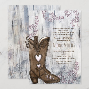 Invitation Cowgirl à cœur rose MRS Bottes de cowgirl Shower d