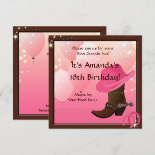 Invitation Cowgirl Anniversaire de la fête Boot Scottin Custo