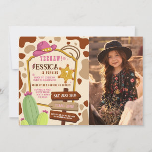 Invitation Cowgirl Anniversaire Fille Occidentale Pink Photo