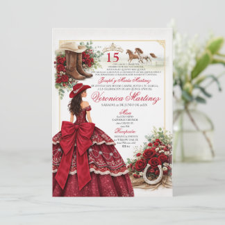 Invitation Cowgirl Bourgogne Occidental Quinceañera Charra